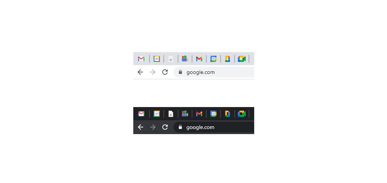 Screenshot of redesigned icons in an array of browser tabs
